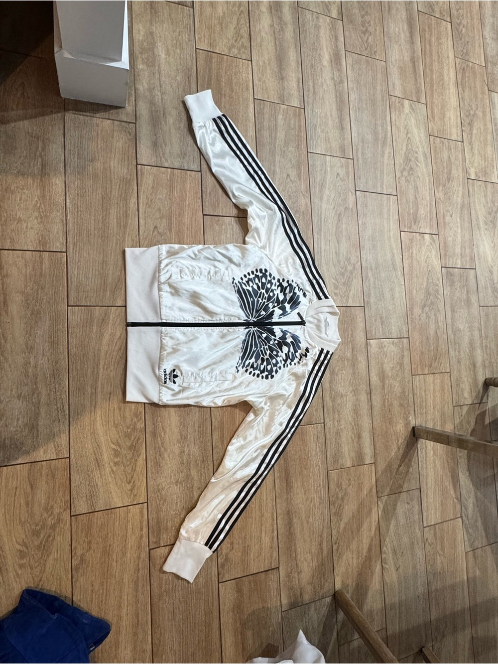 adidas White Track Jacket with Black Butterfly and Three Stripes